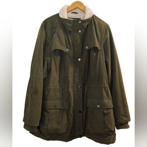 [Sebby Collection] XXL Women's Sherpa Olive Green Wind/Water Resistant Coat